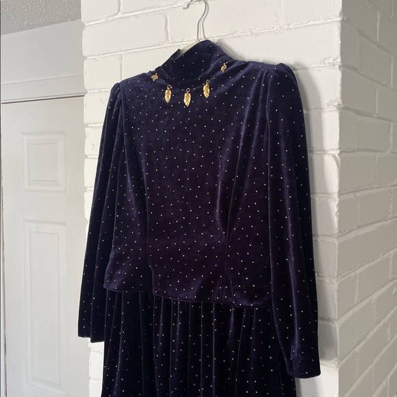 Posa Doll Dresses & Skirts - Vintage Posa Doll Long Sleeve Velvet Dress in Midnight Blue w/ Gold Polka Dots